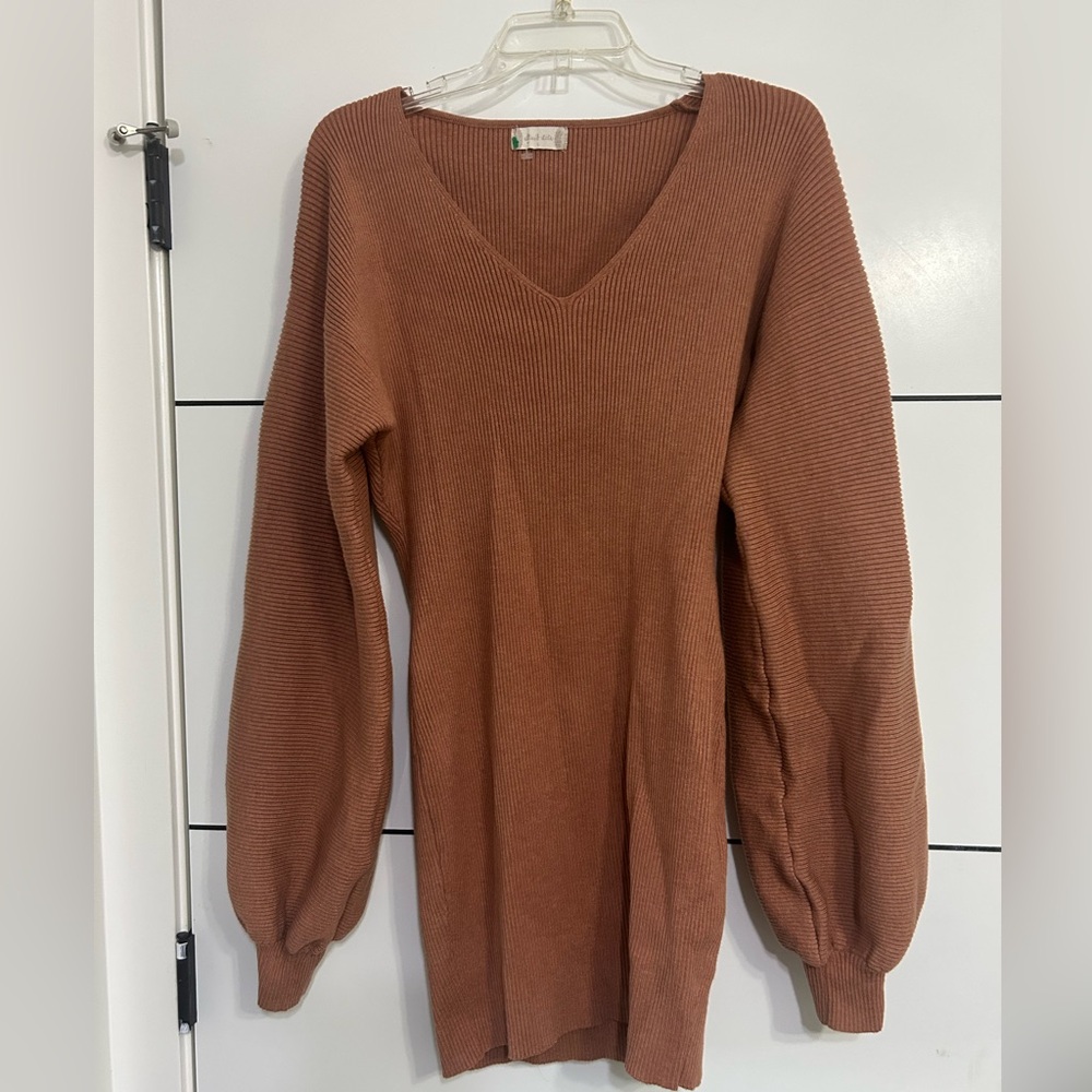 Altar'd State Warm Brown Knit Sweater Dress Women’s Size Large - Picture 3 of 5